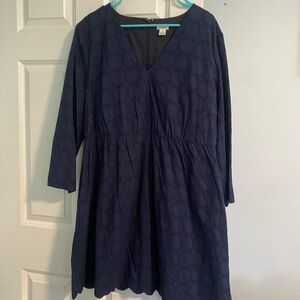 J Crew Knee Length Dress Long Sleeve Navy Blue Lace Lined V Neck